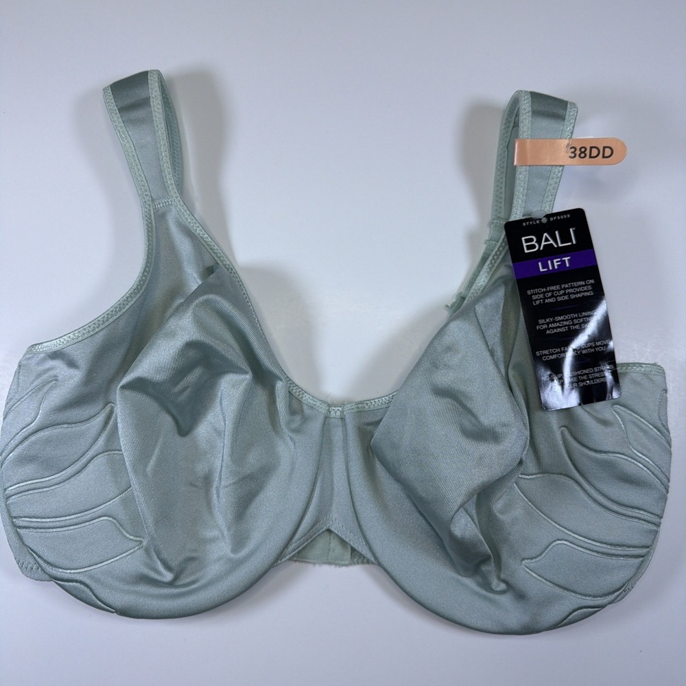 Bali Womens Bra Live It Up DF3353 38DD Seamless Underwire Green Lifting NWT
